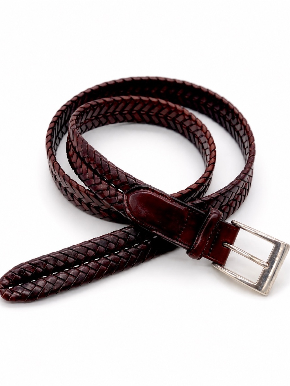 Brighton Milan Dark Brown Woven Leather Belt Silver Buckle Size 36